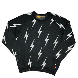 Aviator Nation Bolt Repeat Pullover Crewneck Sweatshirt Charcoal Black Size XL